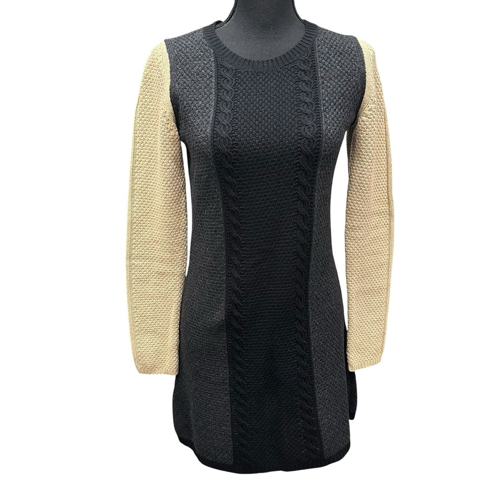 THEORY 100% Wool Jiya Loryelle Sweater Dress Sheath Cable Knit Preppy Colorblock